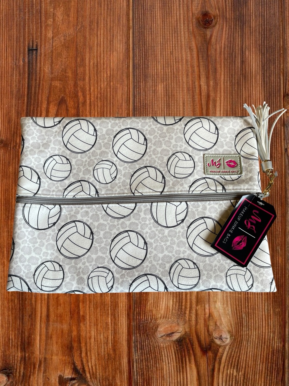 Makeup Junkie Bag large size Volleyball Print Large Zip Clutch